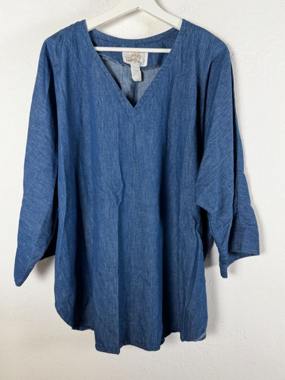 House of Ross Womens Chambray Denim V-Neck Tunic Top Oversized Boho Size 3X